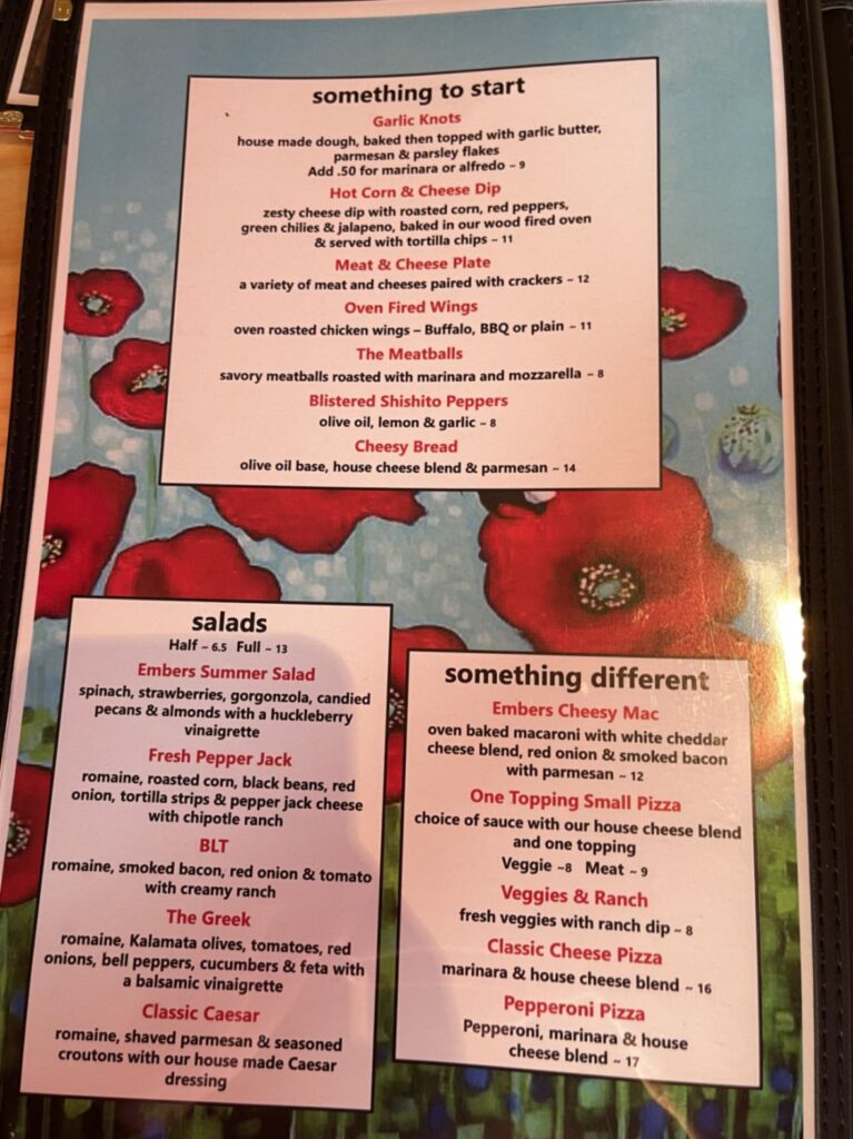 Embers by the Green Menu 6